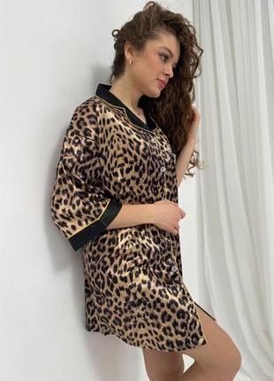 Женская шелковая ночная рубашка леопардовая платье для сна ночнушка шелк армани8 фото