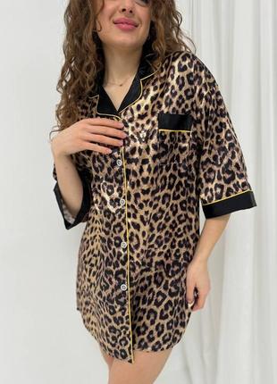 Женская шелковая ночная рубашка леопардовая платье для сна ночнушка шелк армани4 фото