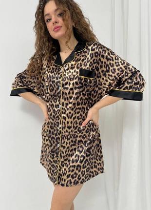 Женская шелковая ночная рубашка леопардовая платье для сна ночнушка шелк армани2 фото