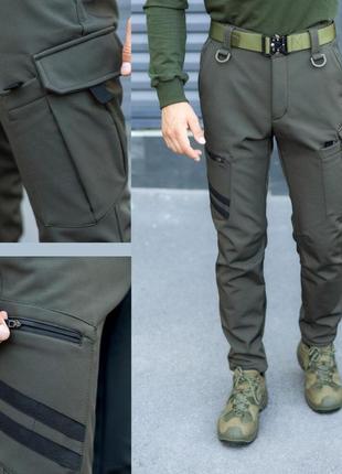 Мужские штаны карго pobedov static тактические брюки softshell с карманами микрофлис хаки