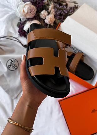 Hermes chyrpe sandals premium⭐️ премиальные кожаные шоколадные шлепанцы