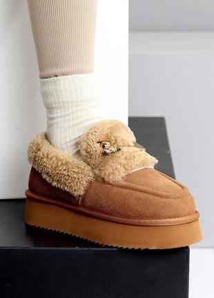 22943 автоледі замшеві, лофери на натуральному хутрі, мокасини зимові