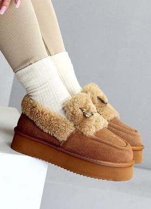 22943 автоледі замшеві, лофери на натуральному хутрі, мокасини зимові