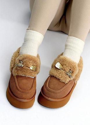 22943 автоледі замшеві, лофери на натуральному хутрі, мокасини зимові