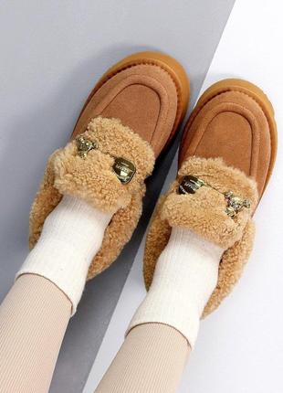 22943 автоледі замшеві, лофери на натуральному хутрі, мокасини зимові