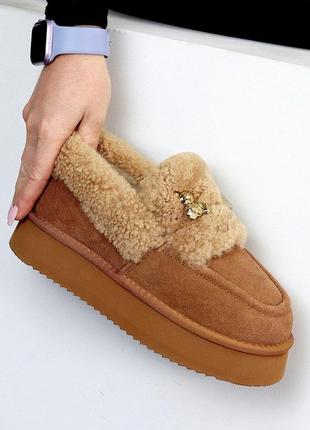 22943 автоледі замшеві, лофери на натуральному хутрі, мокасини зимові