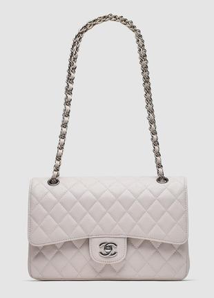 💎 сумка сhаnеl classic 2.55 medium double flap in white/silver