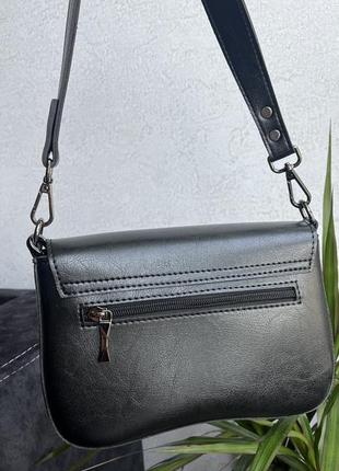 Жіноча сумка крос-боді еко-шкіра з довгим ремінцем під kacharovska чорна з крокодил4 фото