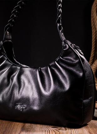 Качественная женская сумка багет karya 20838 кожаная, черная10 фото