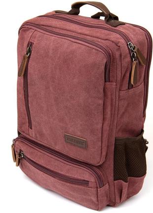 Рюкзак текстильний дорожній унісекс на два відділення vintage 20615 малиновий1 фото