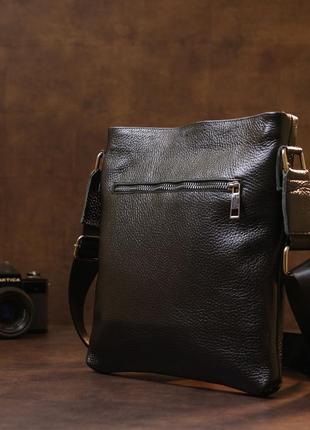 Черный добротная мужская сумка через плечо кожаная shvigel 116038 фото