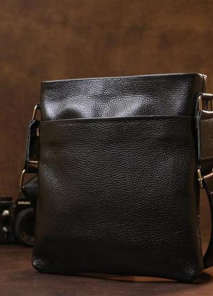 Черный добротная мужская сумка через плечо кожаная shvigel 116037 фото