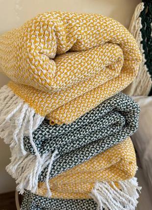 Плед хлопковый с узором клетка и кисточками2 фото