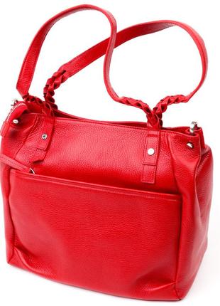 Яскрава та містка жіноча сумка з ручками karya 20880 шкіряна червоний2 фото