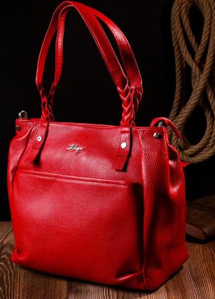 Яскрава та містка жіноча сумка з ручками karya 20880 шкіряна червоний8 фото