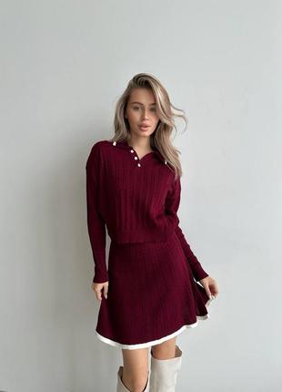 Костюм юбка мини плиссе с кофтой old money коттон акрил
