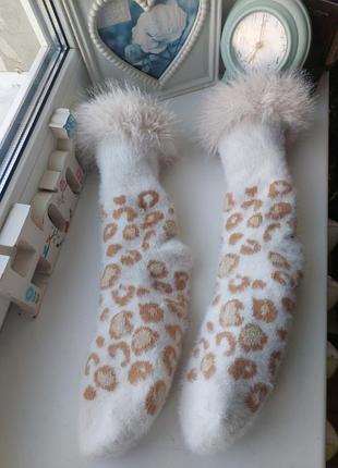 Теплые домашние высокие носки на меху