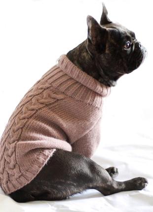 Теплий в'язаний шерстяний повсякденний светр під горло для собак косичка какао