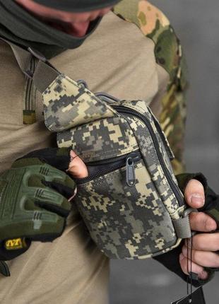 Тактическая сумка через плечо, нагрудная сумка слинг однолямочная барсетка военная серая пиксель4 фото