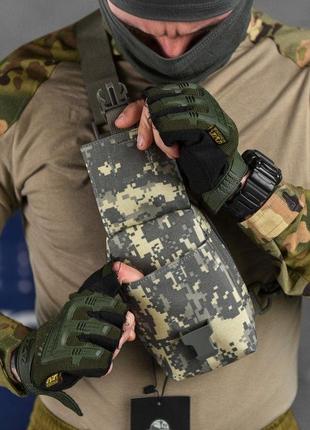 Тактическая сумка через плечо, нагрудная сумка слинг однолямочная барсетка военная серая пиксель5 фото