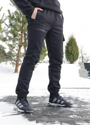 Мужские теплые штаны софтшелл flash брюки карго на микрофлисе спортивные штаны...