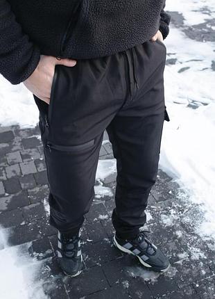 Мужские теплые штаны софтшелл flash брюки карго на микрофлисе спортивные штаны...