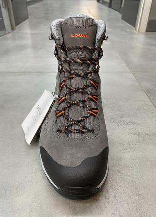 Черевики чоловічі трекінгові lowa explorer gtx mid 42,5 р., grey/flame (сірий/помаранчевий), легкі туристичні черевики5 фото