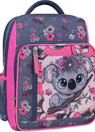 Ортопедический рюкзак bagland для начальной школы в 1-3 класс, ранец для девочки багленд серый цветочками 906