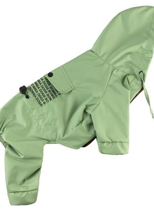 Водостойкая одежда для собак дождевик на кнопках с капюшоном на подкладке с водоотталкивающей пропиткой оливко3 фото