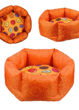 Лежак для собак котов и кошек bronzedog barksi fruits лежанка для животных круглый пончик оранжевый