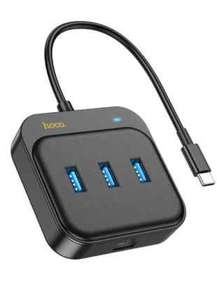 Хаб hoco hb35 easy link 4-in-1 gigabit ethernet adapter(type-c to usb3.0*3+rj45)(l=0.2m) black