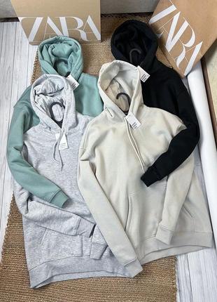 Худи на флисе в черном, сером, оливковом цвете h&m 2024