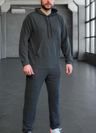Спортивный костюм мужской весна-осень худи и штаны антрацит однотонный3 фото