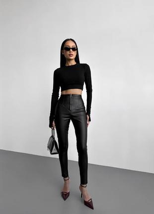 Женские леггинсы экокожа на флисе
