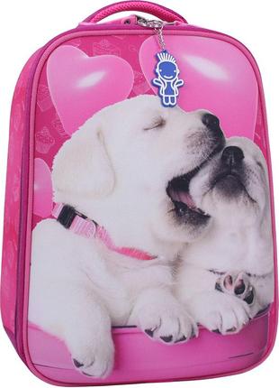 Рюкзак шкільний ортопедичний для 1 класу, рюкзак для дівчаток 1-3 класів 17 л малиновий щенята
