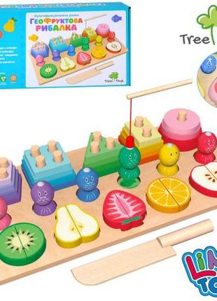 Дерев'яна логічна дошка для дітей 3в1 (сортер, фрукти, магнітна риболовля) 0856