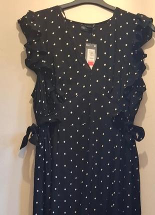 Легкое платье без рукавов с воланами в горох 18 размер