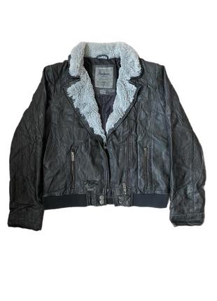 Кожаная куртка косуха кожанка pepe jeans с мехом