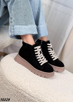 Черные женские зимние ботинки ботинки хайтопы из натуральной замши замшевые зимние ботинки ботинки