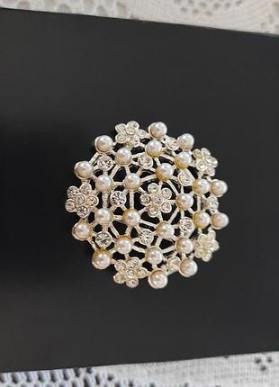 Женская новая брош из жемчуга и фианитов