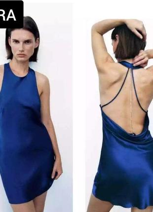 Сукня жіноча сині комбінація під шовк з камінням від бренду zara m