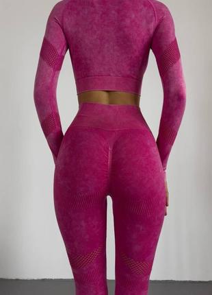 Женский костюм для спорта и фитнеса комплект для фитнеса лосины пуш ап и рашгард розовый6 фото