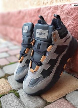 Зимние женские высокие кроссовки с мехом в стиле adidas niteball  🆕 зимние адидас