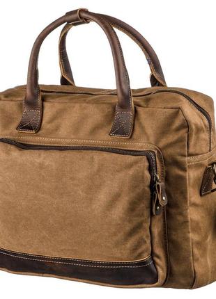Легкая текстильная сумка vintage для ноутбука 20118 в коричневом цвете