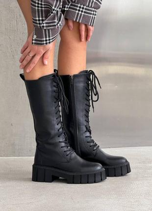 Сапоги черные кожа