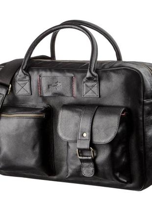 Черный мужской кожаный большой портфель для ноутбука shvigel 19118