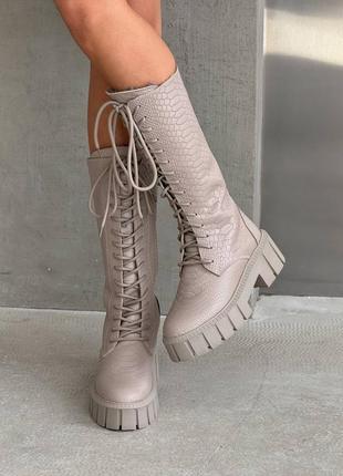 Ботинки беж рептилия кожа