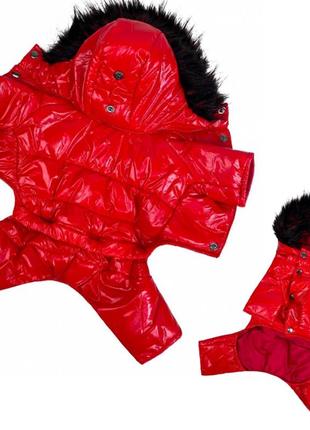 Зимняя одежда костюм для собак, зимний комбинезон для собак теплый лакированный на зиму красный унисекс