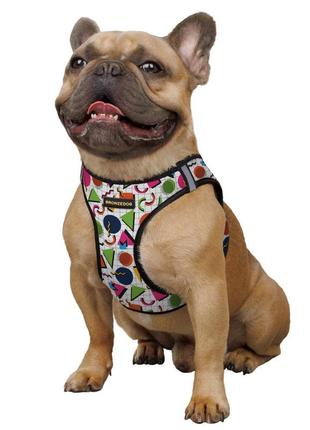Мягкая шлейка для собак малых и средних пород нейлоновая светоотражающая с принтом sport vest геометрия