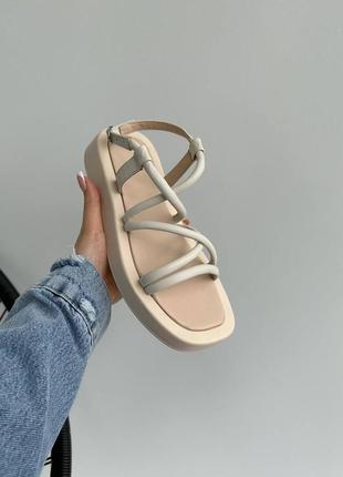 Босоніжки жіночі шкіряні, у стилі римлянки, сандалії, натуральна шкіра, бежеві